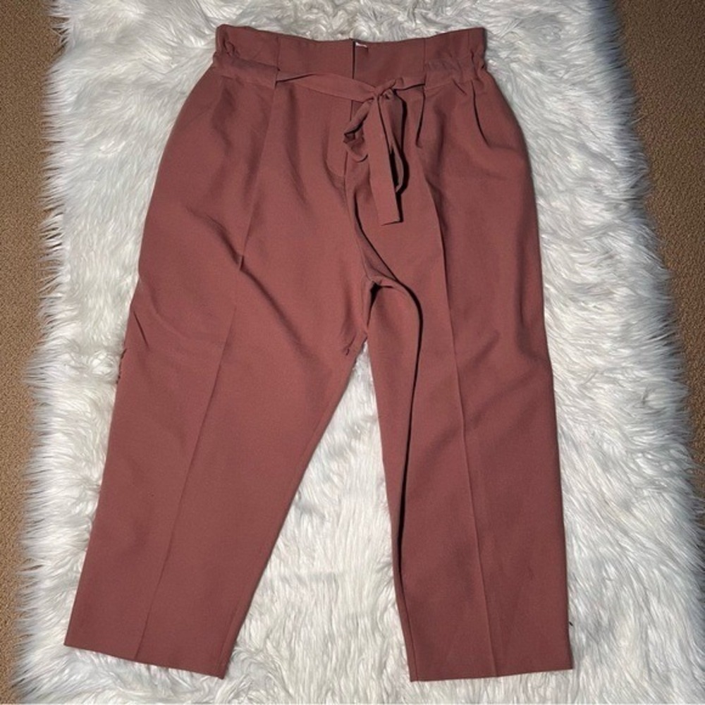 Asos Women's Size 14 Paper Bag Waist Pants Light Pink Cropped Tie Waist F101823